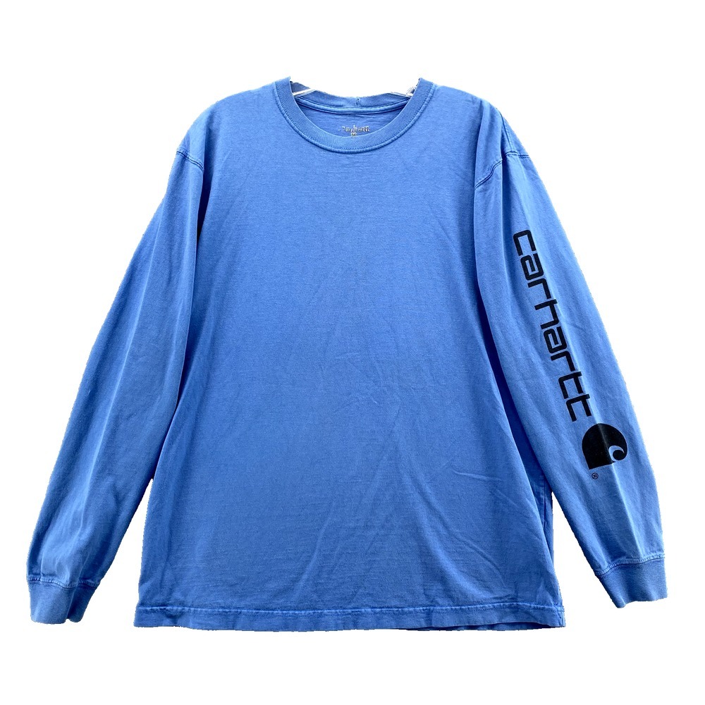 Carhartt T-Shirt Men's Medium Blue Arm Spellout Workwear Streetwear Y2k Utility